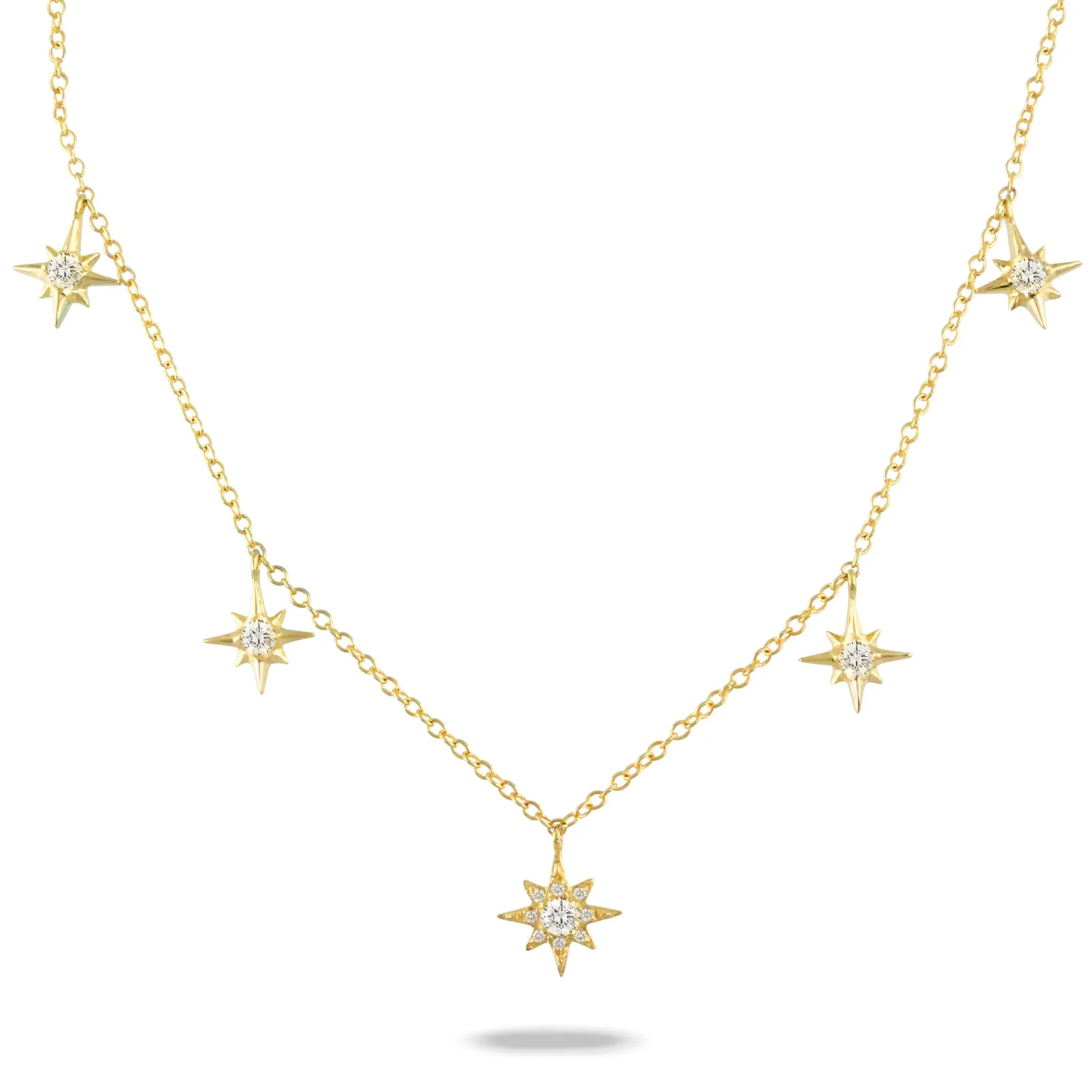 Diamond Starburst Drop Station 14K Yellow Gold Necklace Croghans