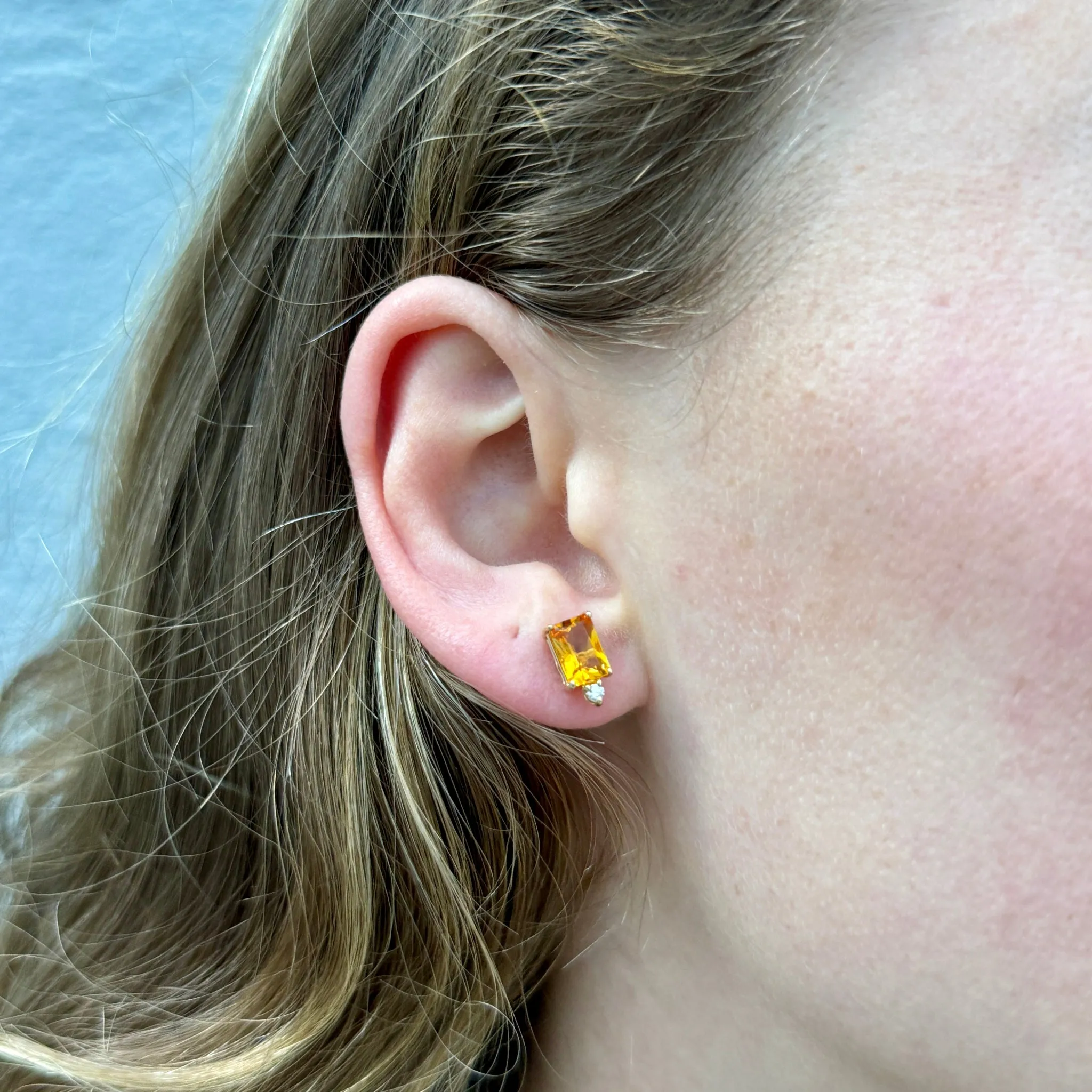 Emerald-Cut Citrine & Diamond 14K Yellow Gold Earrings Croghans
