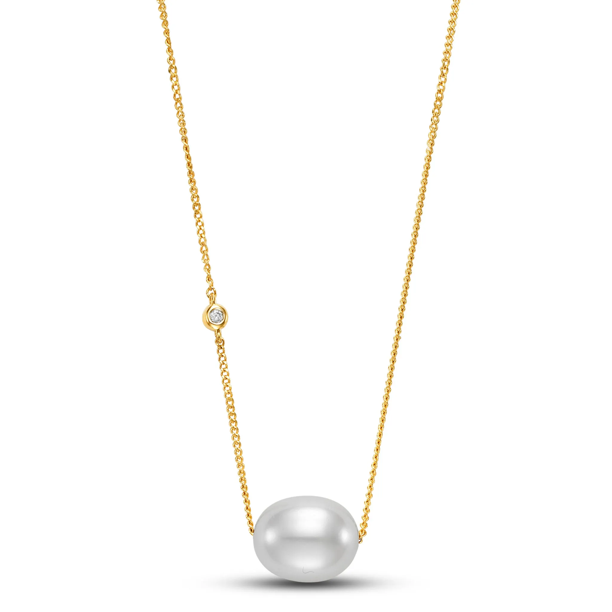 Floating Freshwater Pearl & Diamond 14K Yellow Gold Necklace Croghans