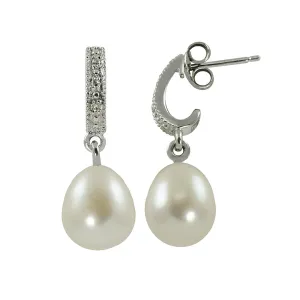 Freshwater Pearl & Diamond Sterling Silver Drop Earrings Croghans