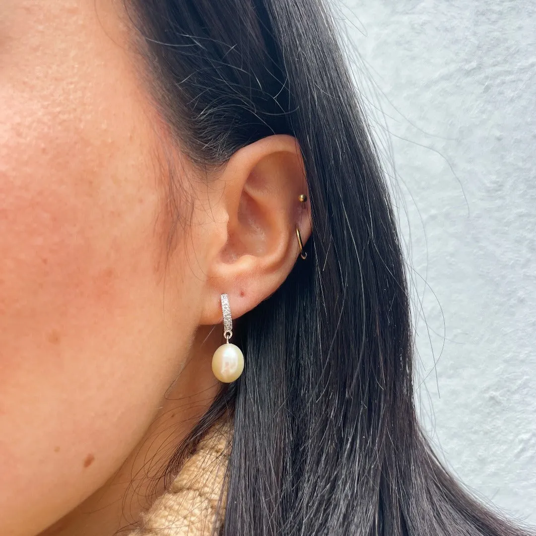 Freshwater Pearl & Diamond Sterling Silver Drop Earrings Croghans
