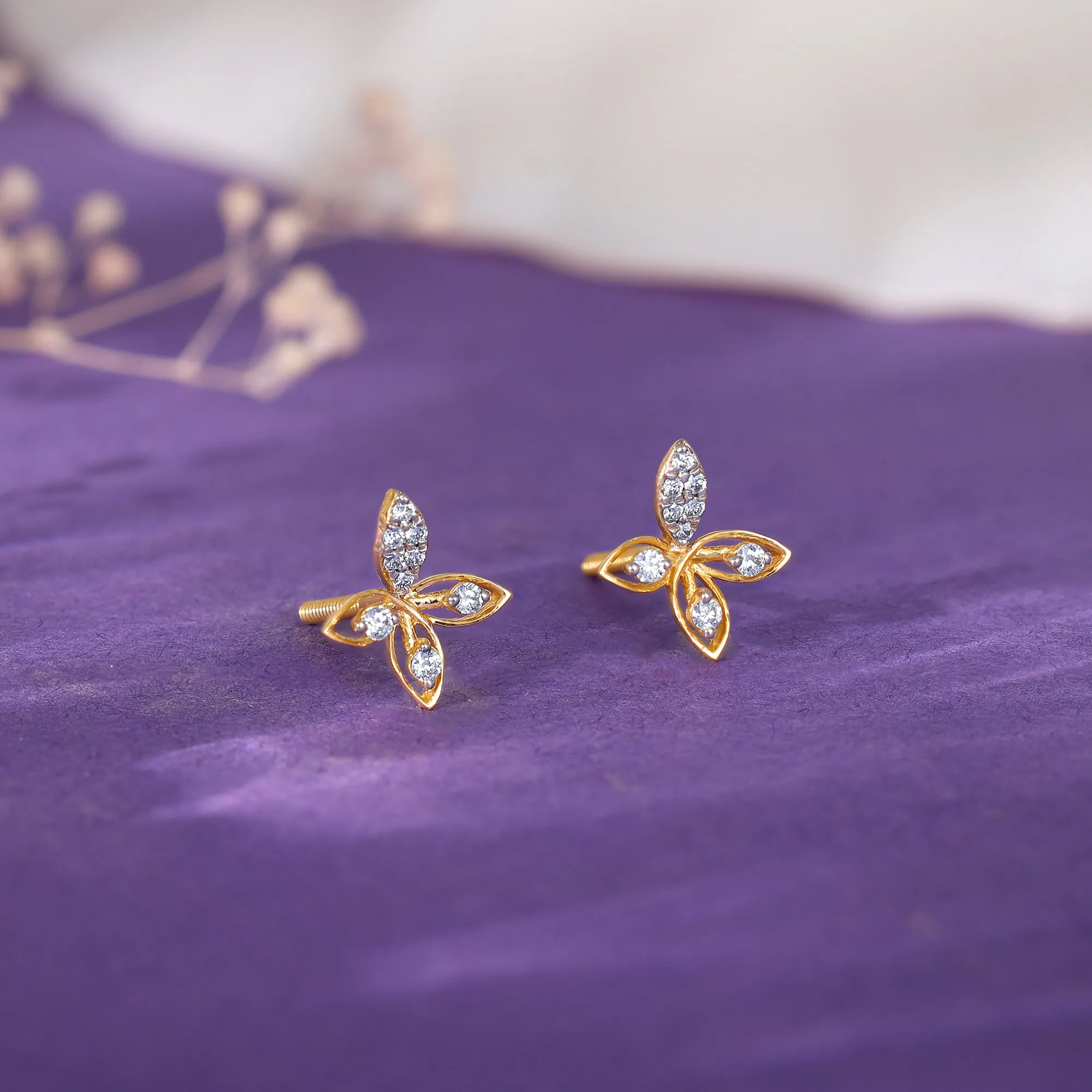 Gold Auric Flower Diamond Earrings Giva