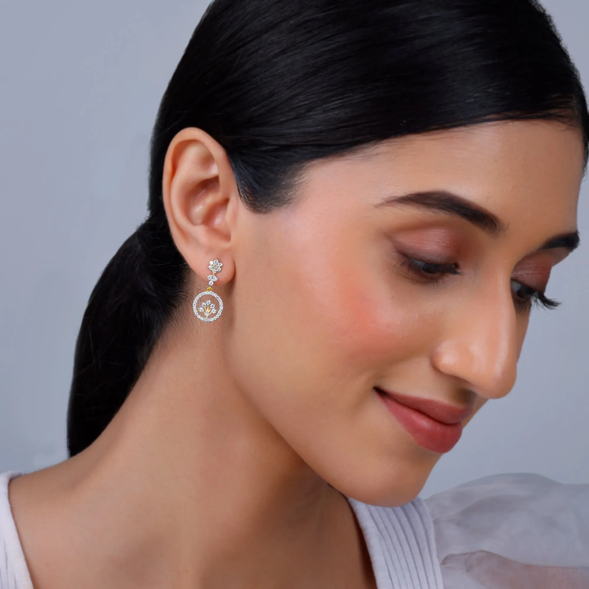 Gold Daisy Loop Diamond Earrings Giva