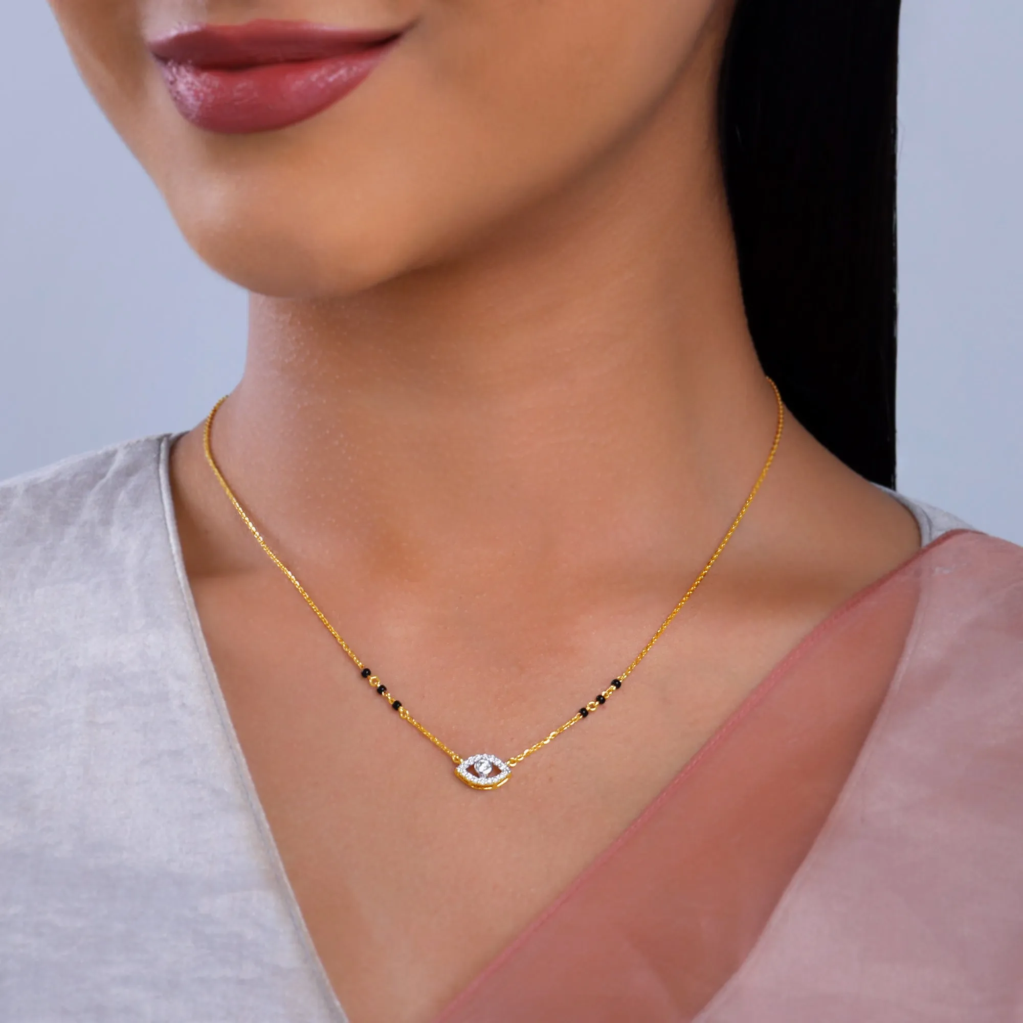 Gold Evil Eye Diamond Mangalsutra Giva