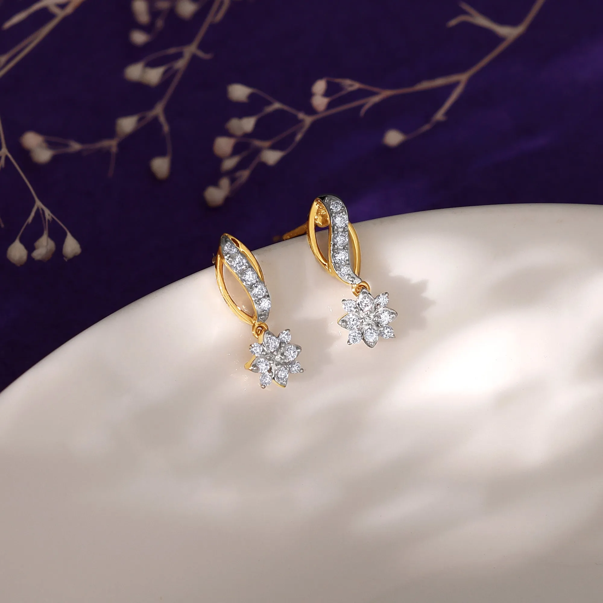 Gold Flora Flow Diamond Earrings Giva
