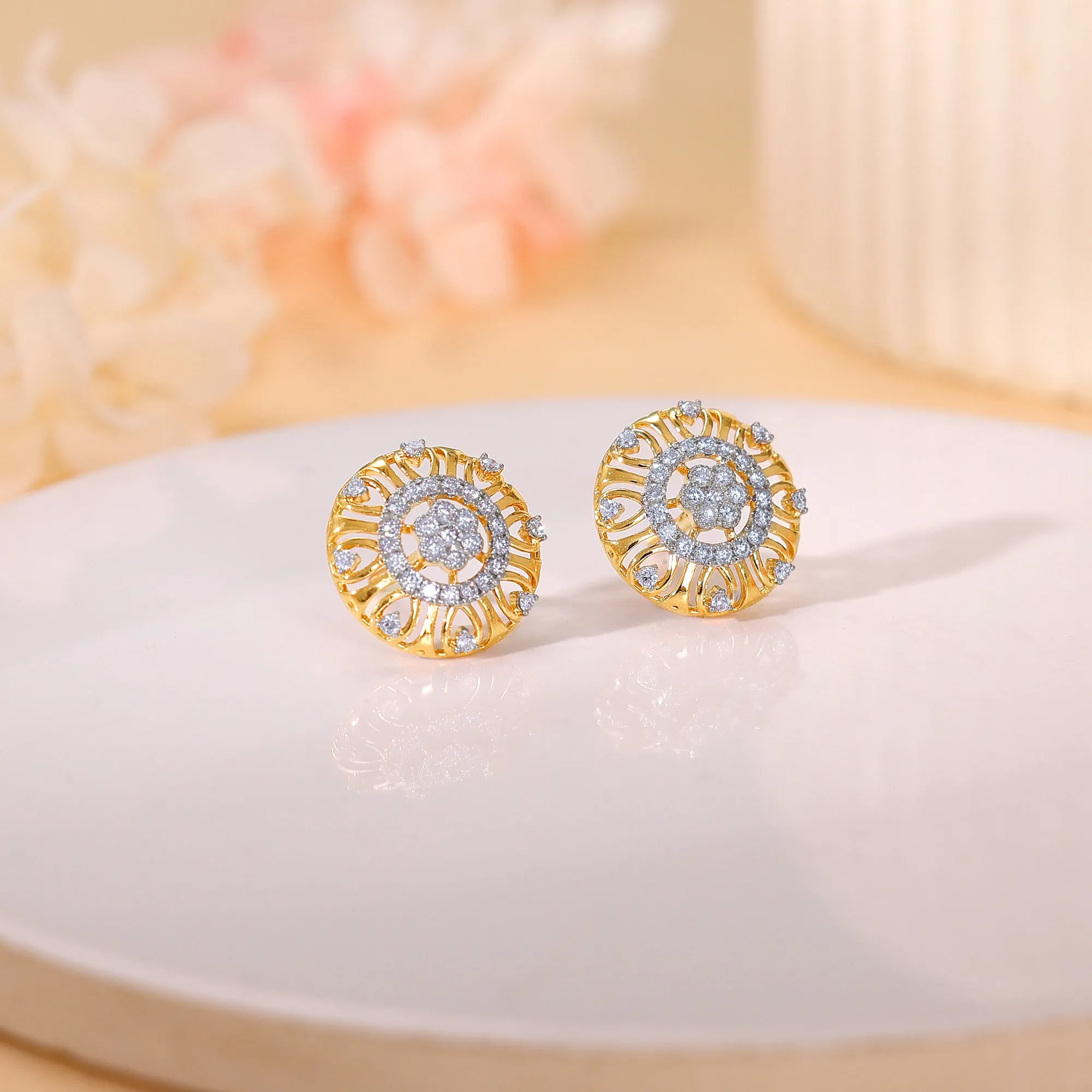 Gold Floral Charm Diamond Earrings Giva