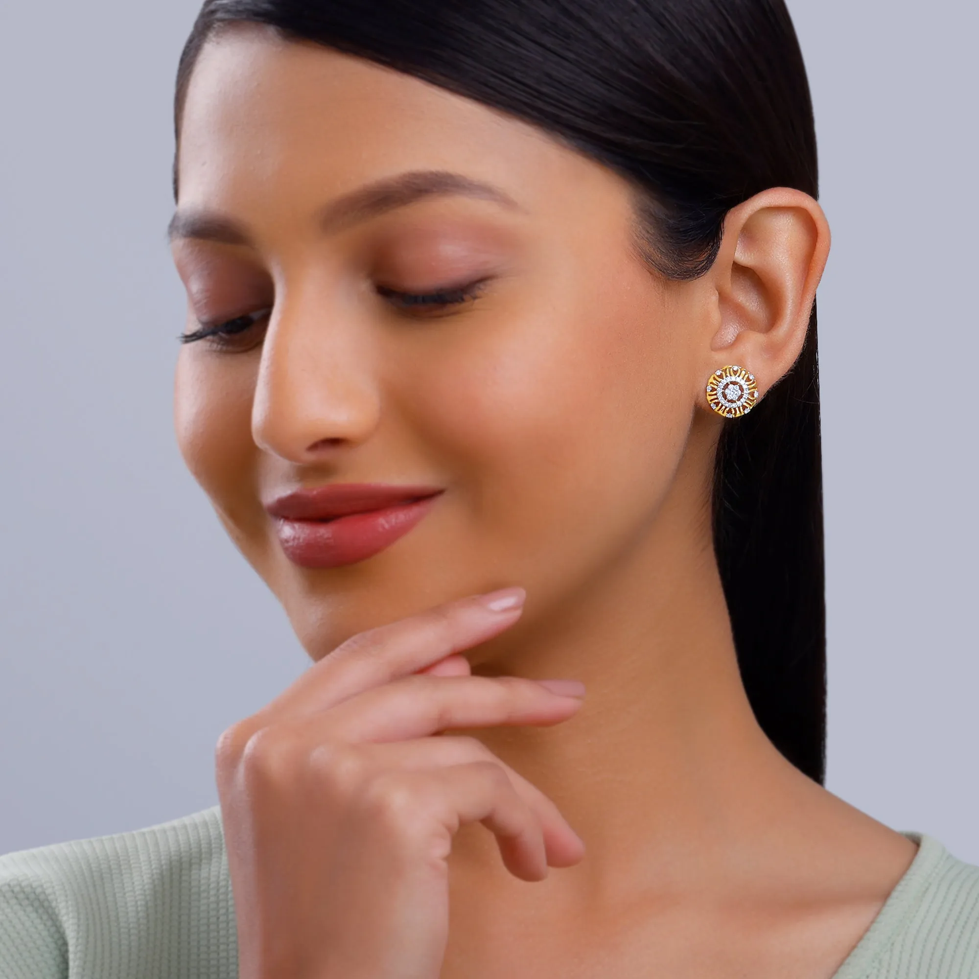 Gold Floral Charm Diamond Earrings Giva