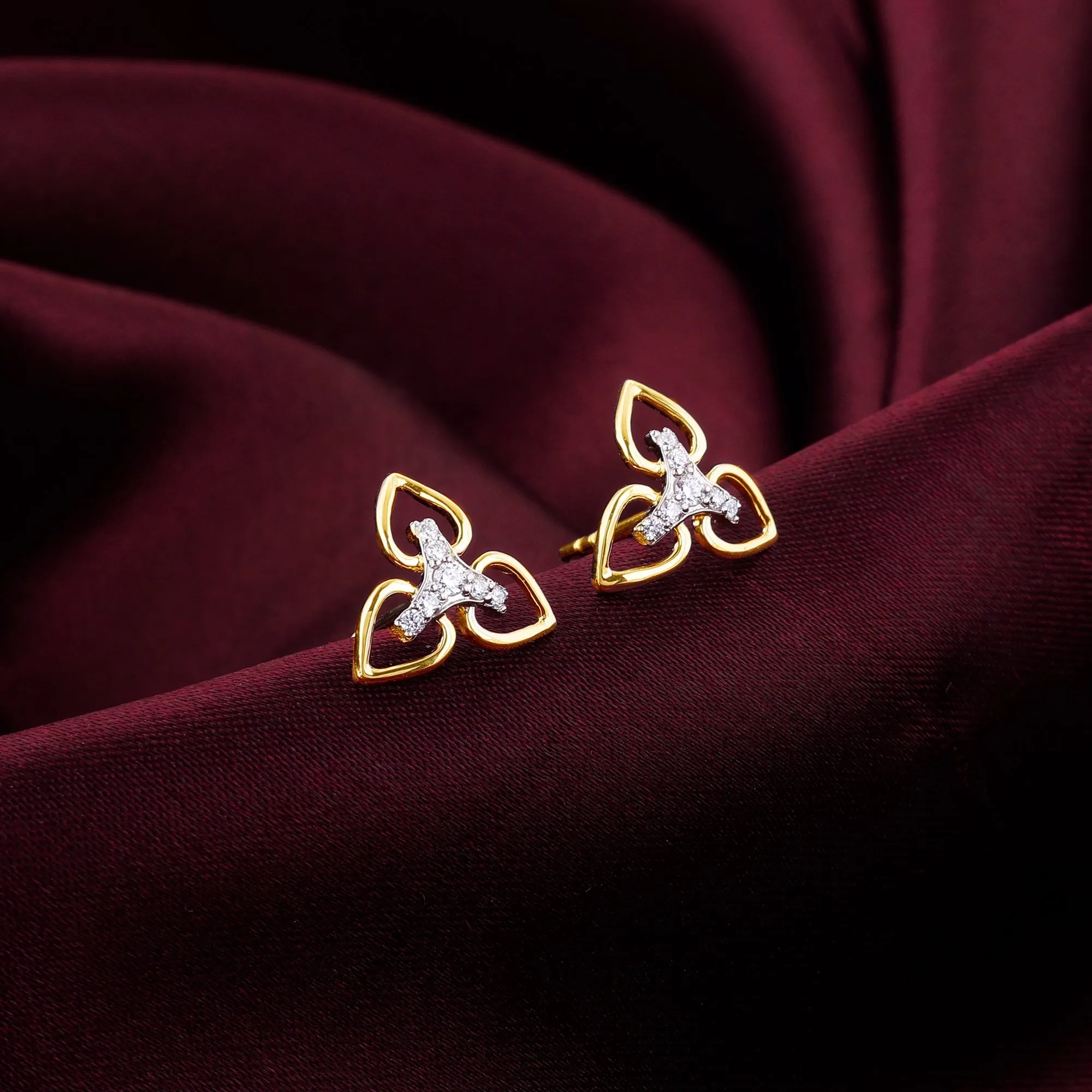 Gold Floral Triad Diamond Earrings Giva