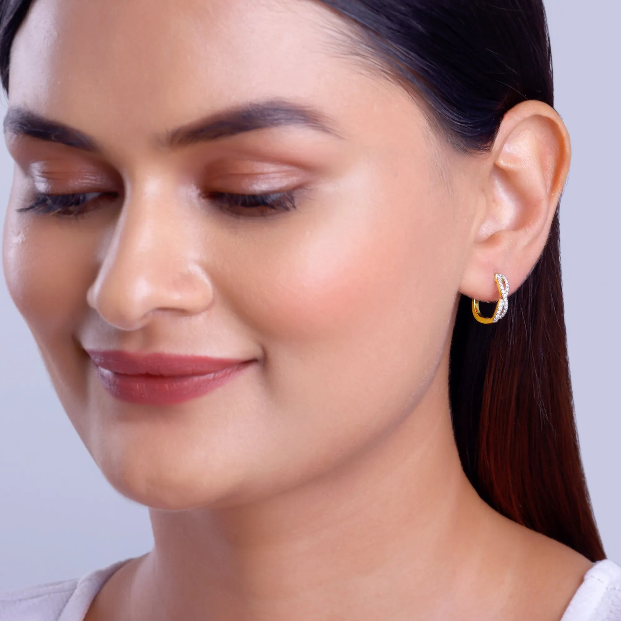 Gold Infinito J-Hoop Diamond Earrings Giva