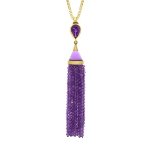 Gold Plated Sterling Silver Amethyst Cascade Tassel Necklace D