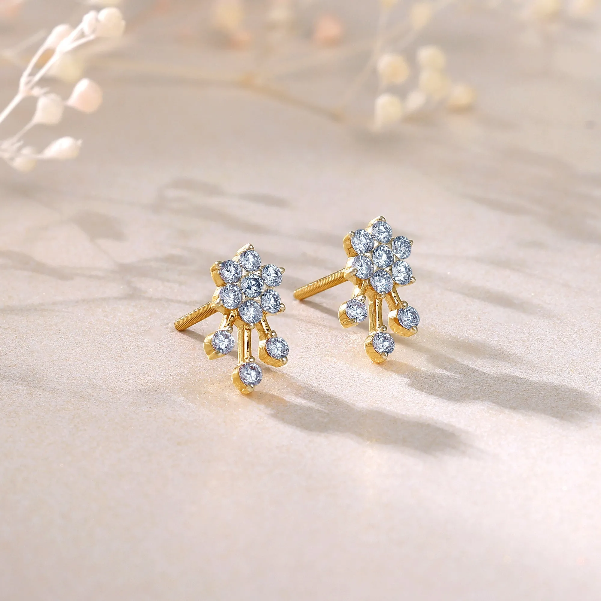 Gold Pretty Floral Diamond Earrings Giva