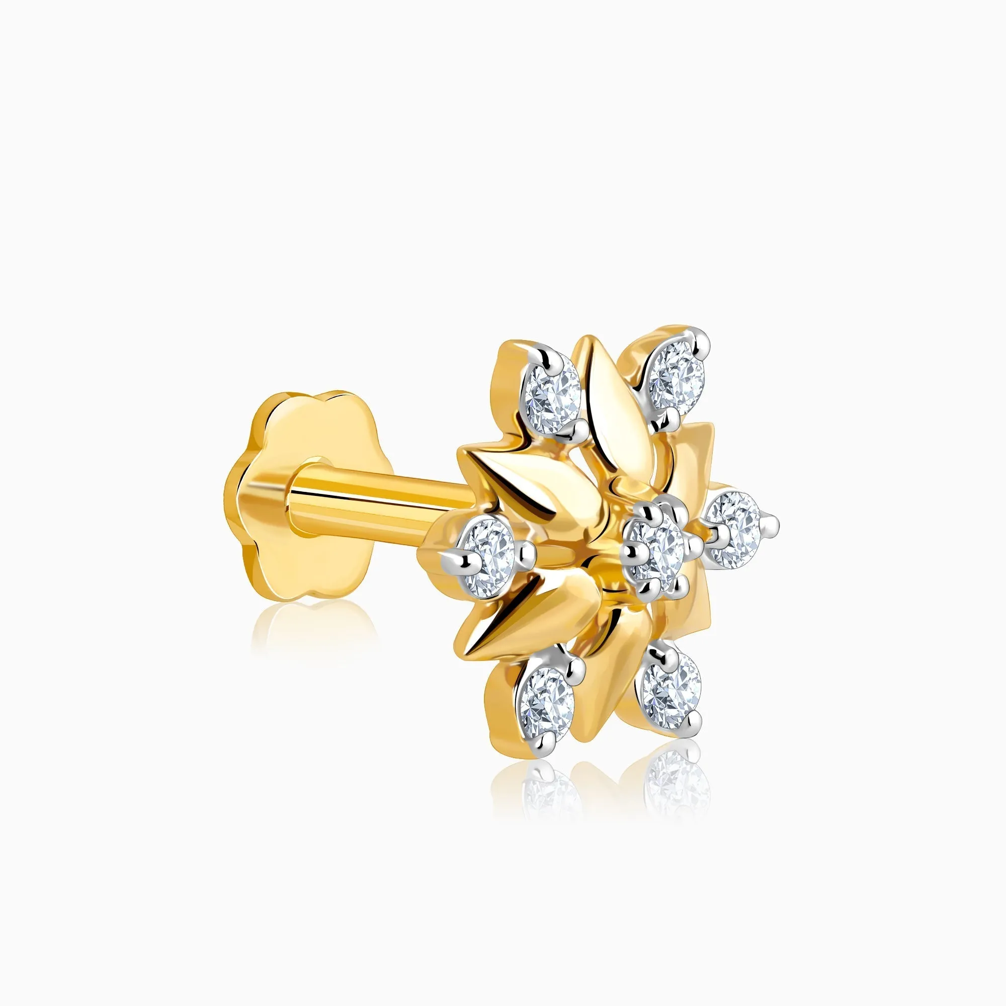 Gold Shinny Floret Diamond Nose Pin Giva