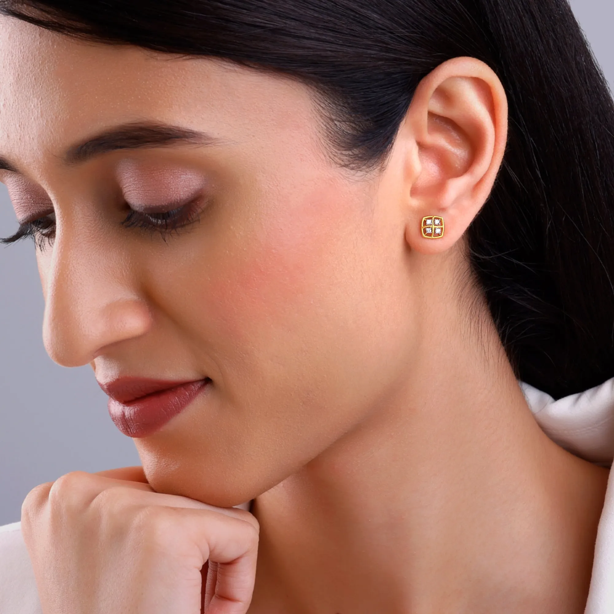 Gold Square Diamond Earrings Giva