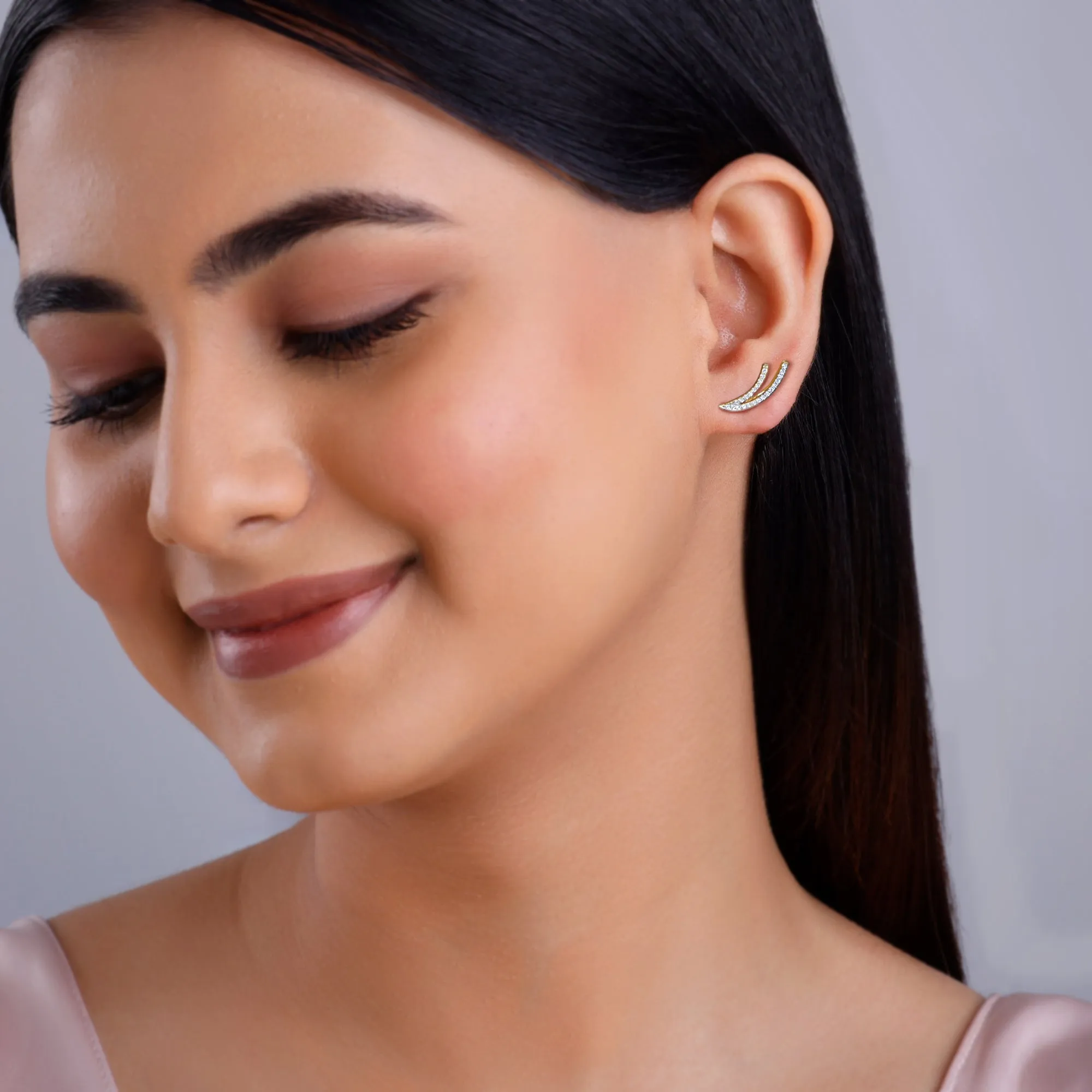 Gold Wave Layers Diamond Earrings Giva