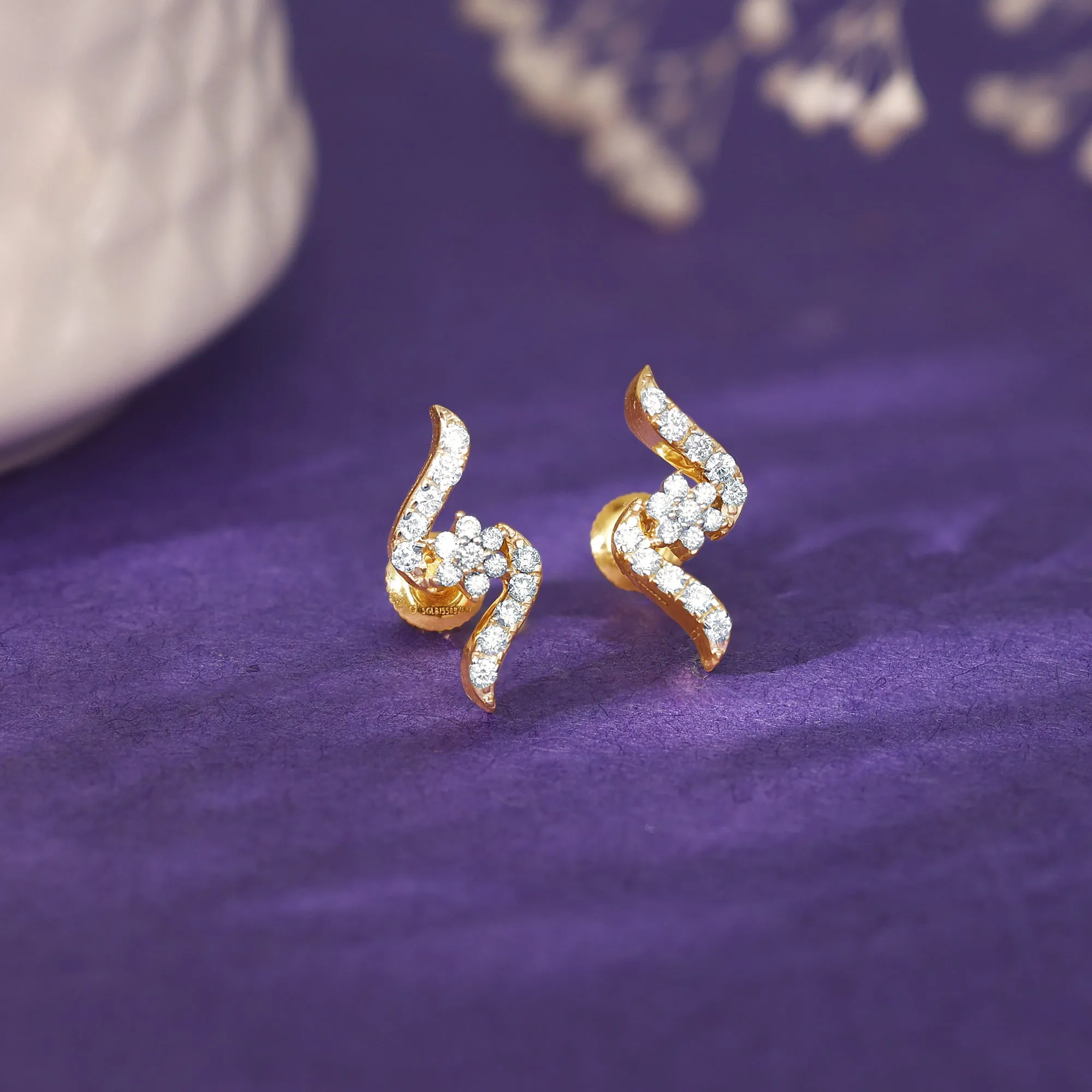 Gold Wavy Chakra Diamond Earrings Giva
