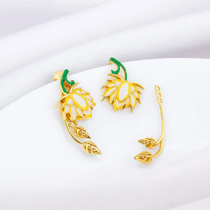 Golden Bewitching Brahma Kamal Convertible Earrings Giva