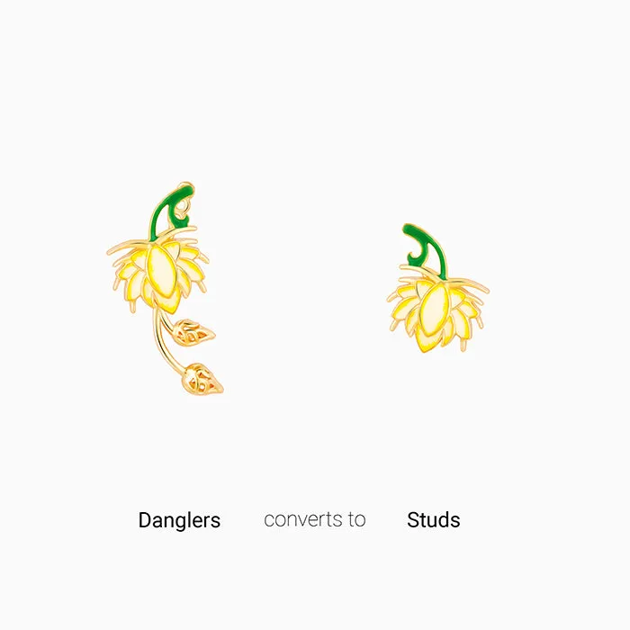 Golden Bewitching Brahma Kamal Convertible Earrings Giva