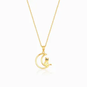 Golden Cat In Crescent Moon Pendant with Link Chain Giva