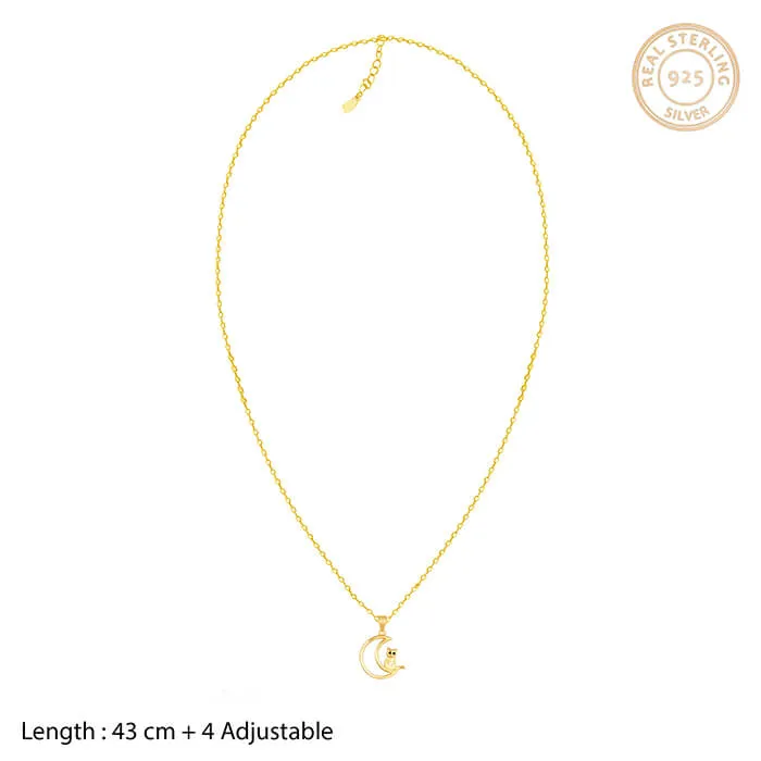 Golden Cat In Crescent Moon Pendant with Link Chain Giva