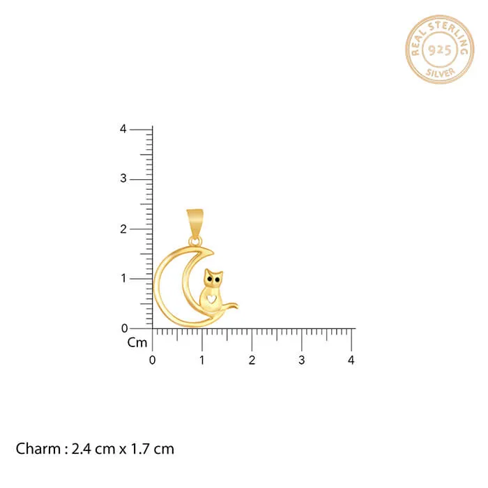 Golden Cat In Crescent Moon Pendant with Link Chain Giva