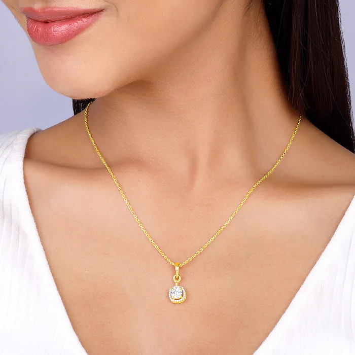 Golden Classy Solitaire Pendant With Link Chain Giva