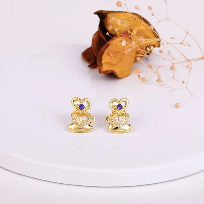 Golden Coffee Love Stud Earrings Giva