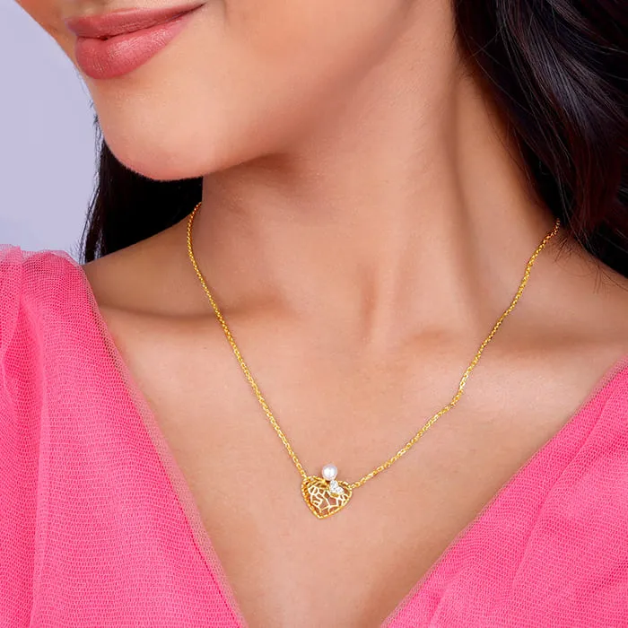 Golden Filigree Pearl Heart Necklace Giva