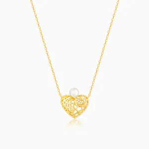 Golden Filigree Pearl Heart Necklace Giva