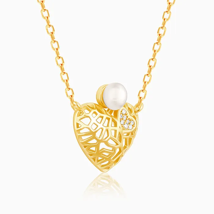 Golden Filigree Pearl Heart Necklace Giva