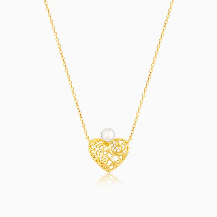 Golden Filigree Pearl Heart Necklace Giva