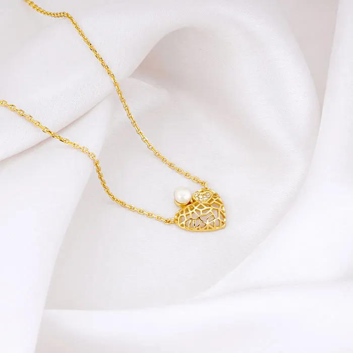 Golden Filigree Pearl Heart Necklace Giva