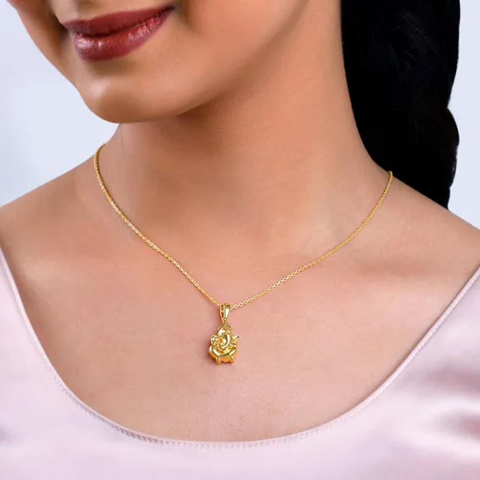 Golden Ganapati Pendant With Link Chain Giva