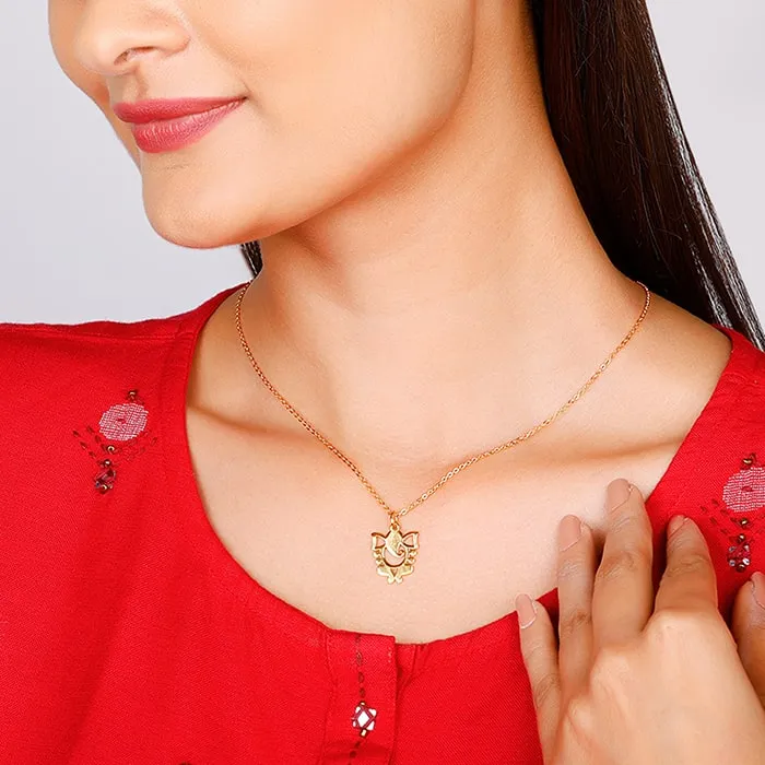 Golden Ganapati Silhouette Pendant with Link Chain Giva