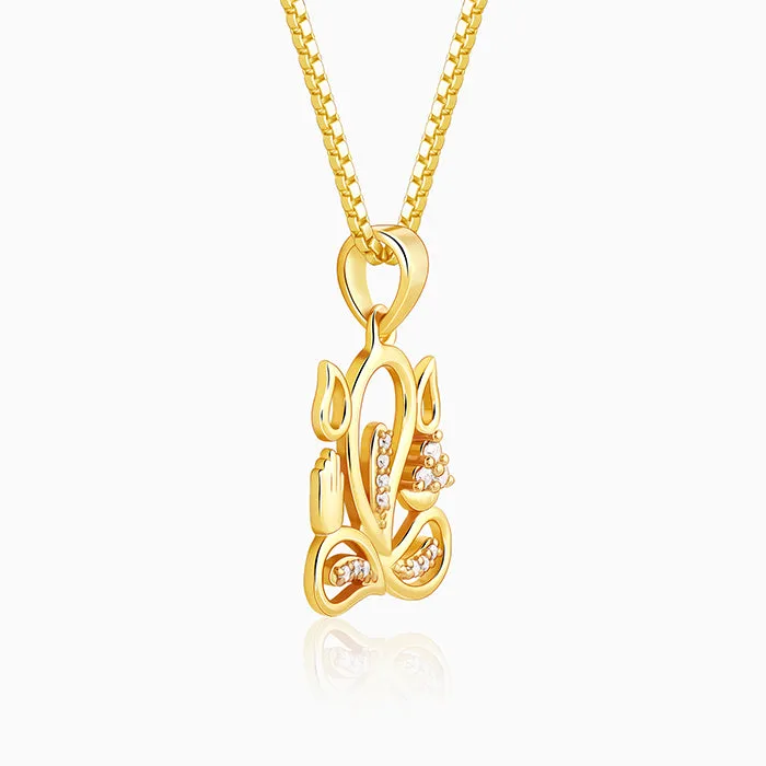 Golden Gleaming Ganesha Pendant With Box Chain For Him Giva