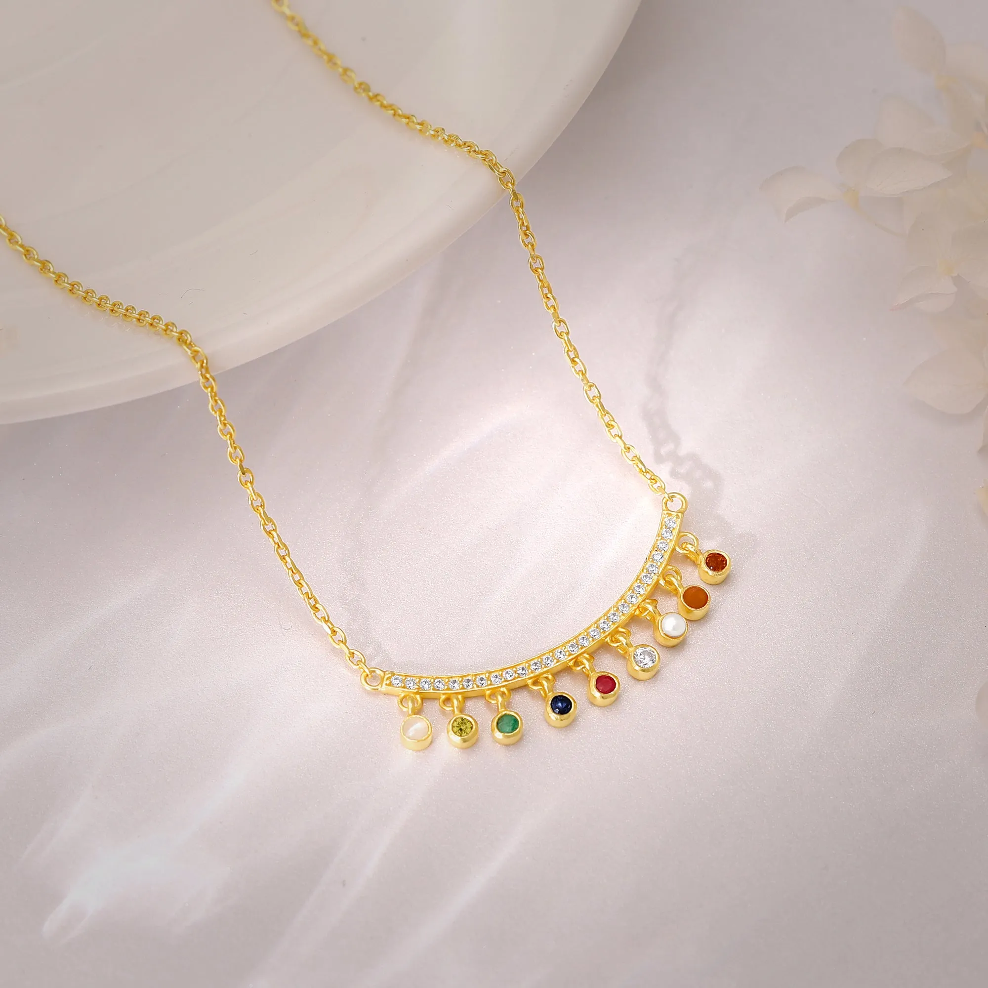 Golden Navratan Necklace Giva