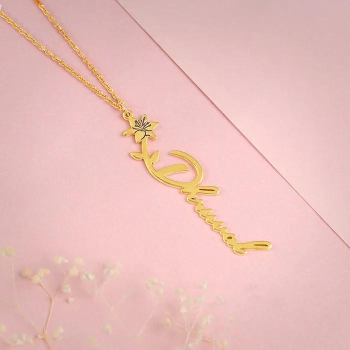 Golden Personalised Flower Name Pendant with Link Chain Giva