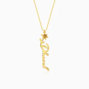 Golden Personalised Flower Name Pendant with Link Chain Giva
