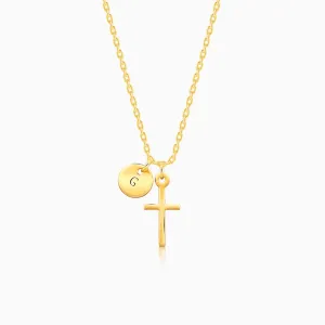 Golden Personalised Halo Cross Pendant With Link Chain Giva