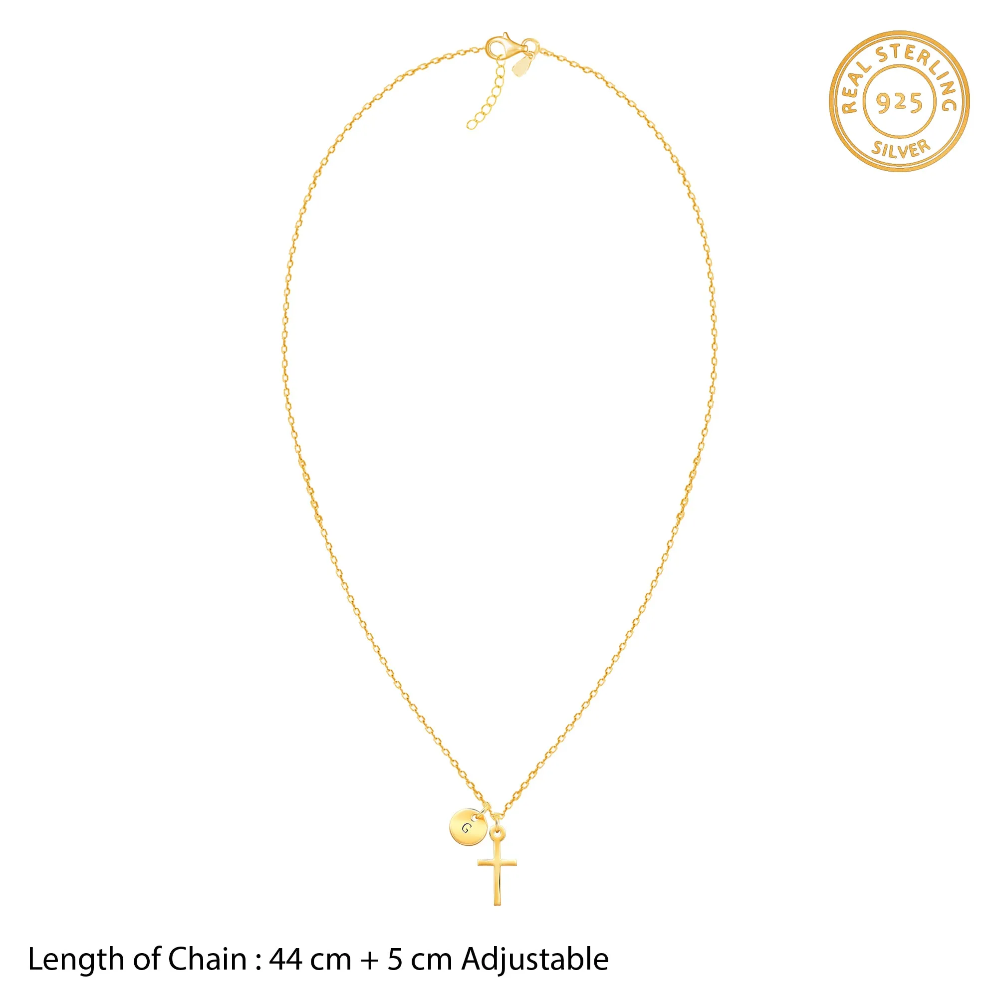 Golden Personalised Halo Cross Pendant With Link Chain Giva