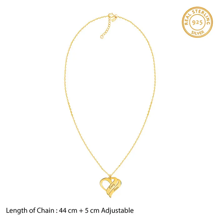 Golden Personalised Name Heart Duo Pendant With Link Chain Giva