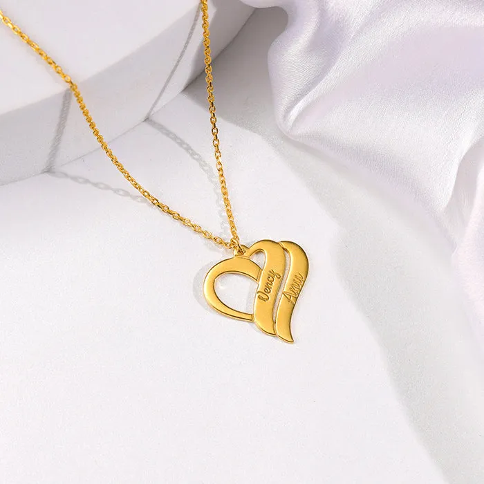 Golden Personalised Name Heart Duo Pendant With Link Chain Giva