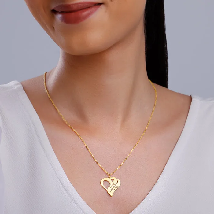 Golden Personalised Name Heart Duo Pendant With Link Chain Giva