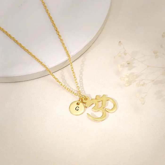 Golden Personalised Om Pendant With Link Chain Giva
