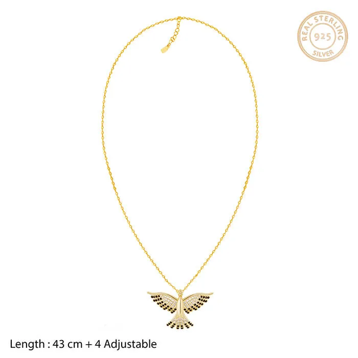 Golden Phoenix Black Stone Pendant with Link Chain Giva
