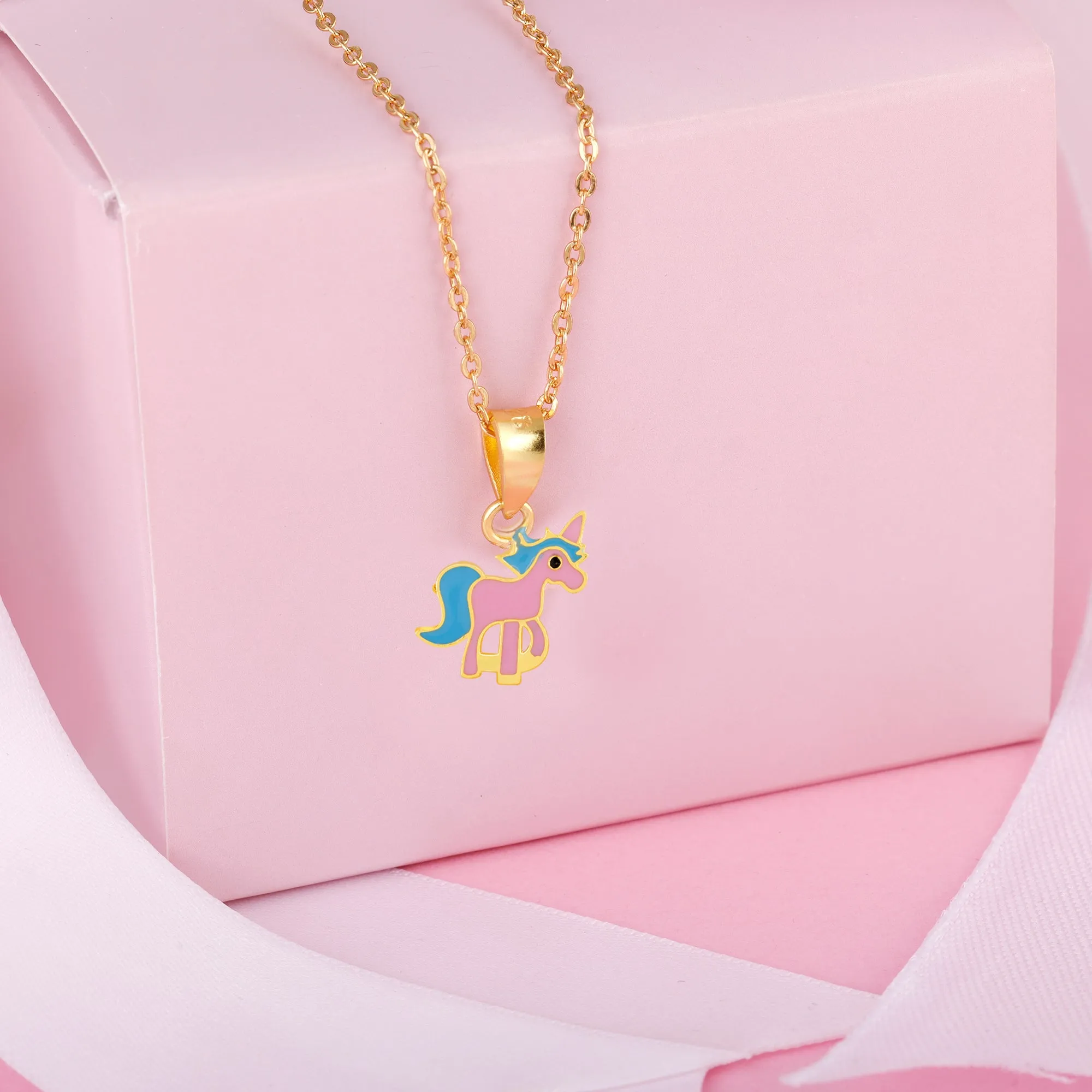 Golden Pie Unicorn Kids Pendant with Link Chain (7-10 yrs) Giva