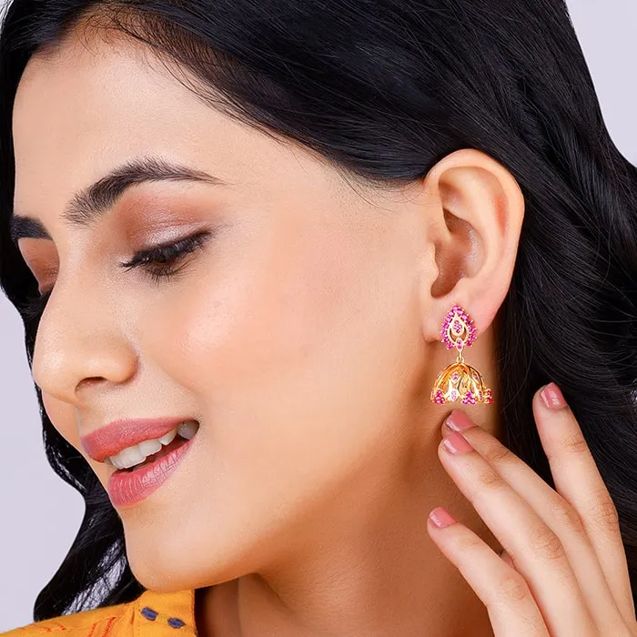 Golden Rani Pink Jhumki Earrings Giva
