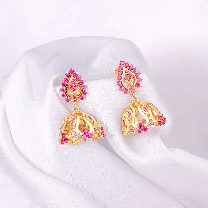 Golden Rani Pink Jhumki Earrings Giva