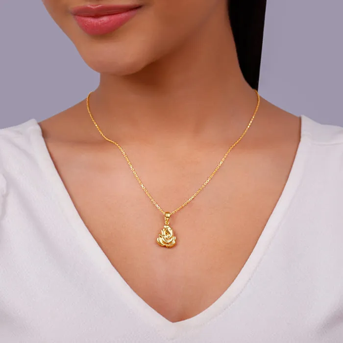 Golden Shree Ganpati Pendant With Link Chain Giva