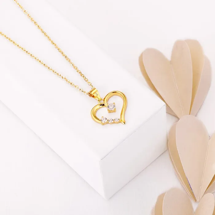 Golden Solitaire Heart Pendant with Link Chain Giva