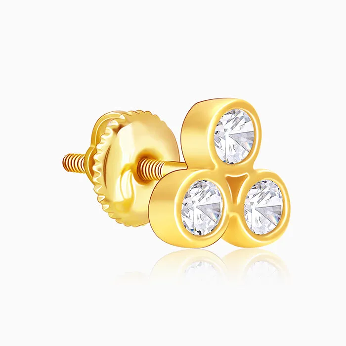 Golden Three-Stoned Stud  Earrings Giva